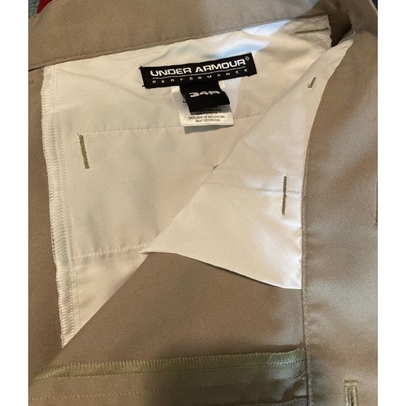 Under Armour Performance Golf Shorts Mens 34R Beige Flat Front Pockets Logo - Picture 10 of 12